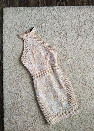 Ажурне плаття беж тілесного кольору сарафан