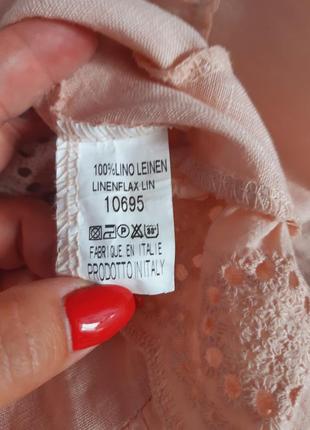 Италия шикарная леновая рубашка сорочка блуза пудровпя/розовая с прошвой,лён 100% ,46 р6 фото