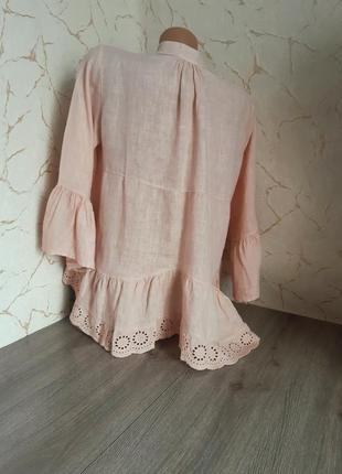 Италия шикарная леновая рубашка сорочка блуза пудровпя/розовая с прошвой,лён 100% ,46 р3 фото