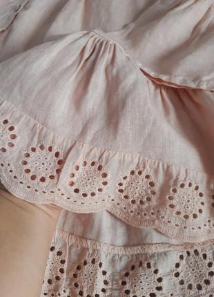 Италия шикарная леновая рубашка сорочка блуза пудровпя/розовая с прошвой,лён 100% ,46 р5 фото
