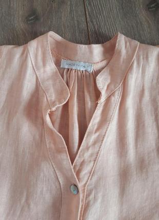 Италия шикарная леновая рубашка сорочка блуза пудровпя/розовая с прошвой,лён 100% ,46 р4 фото