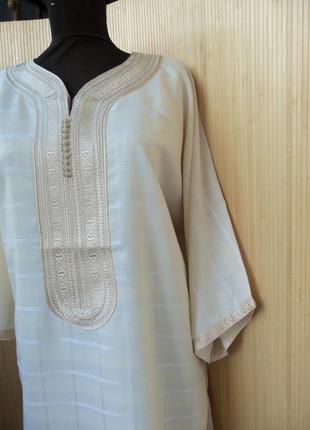 Льняное марокканское платье рубаха/ абая/ кафтан в клетку l/xxl4 фото