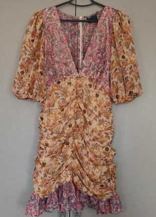 🔥‼️знижка‼️🔥 сукня міні з об'ємними рукавами і золотистої нитка5 фото