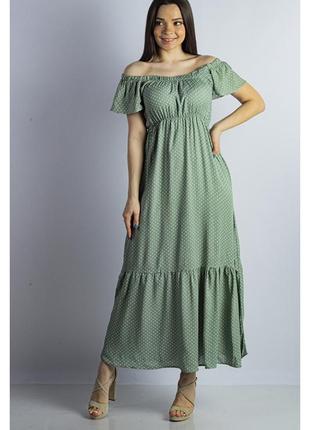 Красивенное оливковое женское платье в горох платье в горошек расклешенное платье макси платье миди платье с воланом принтованное платье клеш