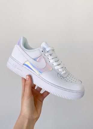 Nike air force 1 low white/silver new новинка жіночі трендові білі голографічні кросівки найк форс весна літо осінь білі кросівки голографічні
