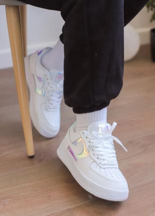 Nike air force 1 low white/silver new новинка жіночі трендові білі голографічні кросівки найк форс весна літо осінь белые голографические кроссовки9 фото