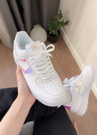 Nike air force 1 low white/silver new новинка жіночі трендові білі голографічні кросівки найк форс весна літо осінь белые голографические кроссовки6 фото