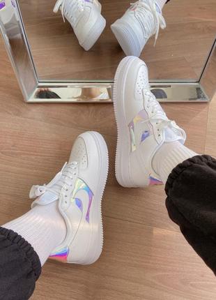 Nike air force 1 low white/silver new новинка жіночі трендові білі голографічні кросівки найк форс весна літо осінь белые голографические кроссовки2 фото