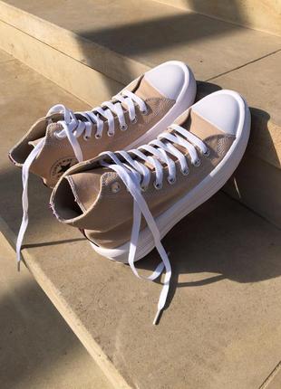 Жіночі бежеві високі кеди converse chuck taylor move🆕 високі конверси3 фото