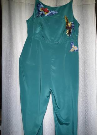 Жіночий літній брючний комбінезон, ромпер з вишивкою, майка, штани, не джинси, яскравий8 фото