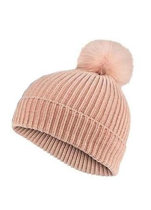 Мягусенькая велюровая шапка с помпоном, розовая, esmara, германия