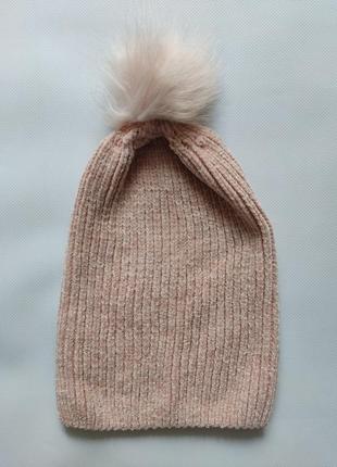 Мягусенькая велюровая шапка с помпоном, розовая, esmara, германия2 фото