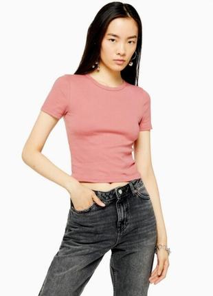 Хлопковая укороченная футболка ✨ topshop ✨ кроп топ пудровый розовый