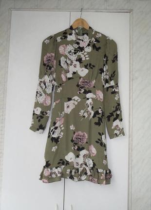 Очень красивое шифоновое платье в цветочный принт, основной цвет - оливковый1 фото