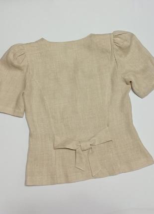 Винтажная льняная блуза с пышным рукавом.4 фото