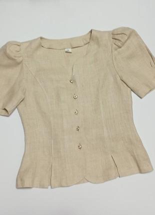 Винтажная льняная блуза с пышным рукавом.3 фото