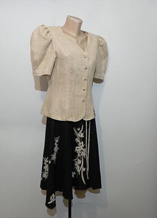 Винтажная льняная блуза с пышным рукавом.6 фото