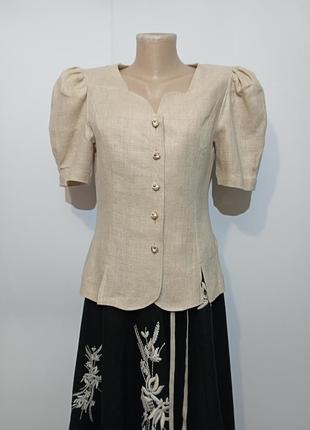 Винтажная льняная блуза с пышным рукавом.5 фото