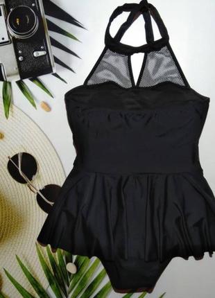 Купальник платье  черный с сеткой5 фото