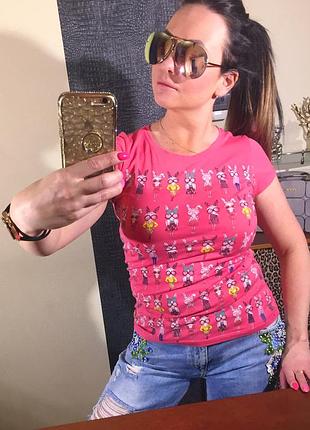 Футболка с принтом прикольных зайцев,р.м,sweet things