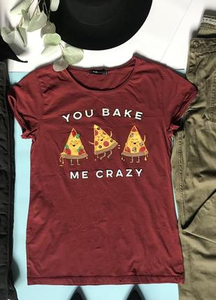 Модная бордовая футболка с пиццами р.л3 фото