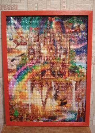 Готовая картина в технике алмазной мозаике - небесный замок с радугой1 фото