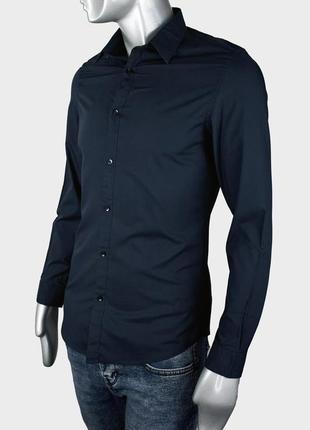 H&m темно-синяя slim fit мужская рубашка приталенная1 фото