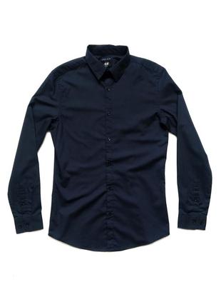 H&m темно-синяя slim fit мужская рубашка приталенная7 фото