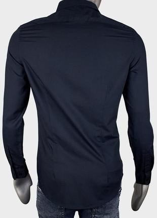 H&m темно-синяя slim fit мужская рубашка приталенная4 фото