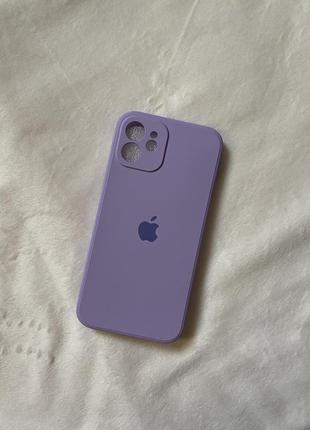 Новый чехол на айфон 12 лиловый с яблоком