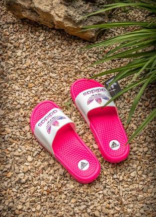 Жіночі шльопанці adidas рожеві з білим
