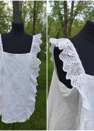 Бавовняна білосніжна блузка квадратний виріз, наскрізна вишивка dorothy perkins