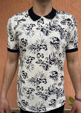 Чоловіча футболка-поло з квітковим принтом 👕👕👕