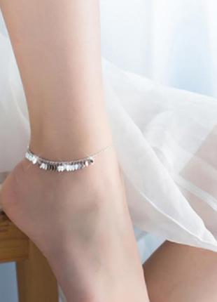 Браслет на ногу срібний схід, анклет з пензликами, срібло 925 проби, довжина 22+3 см