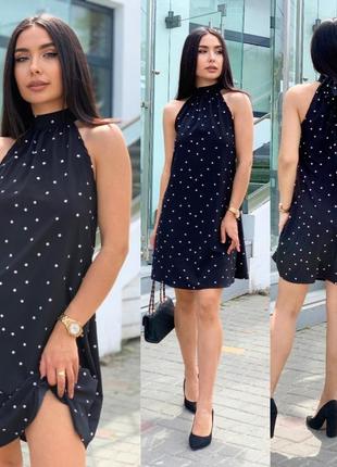 Платье трапеция летнее без рукавов халтер завязка на шее принт 3 цвета