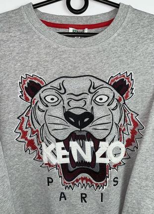 Свитшот kenzo paris оригинал серый кензо кофта толстовка тигр6 фото