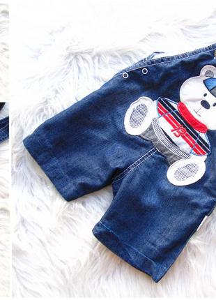 Крутой летний джинсовый полукомбинезон мишка