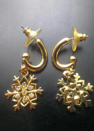 Різдвяні золотисті сережки-сніжинки, 80ті