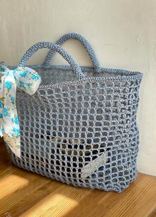 Сумка з рафії шопер летняя сумочка плетеная вязаная из рафии соломенная4 фото