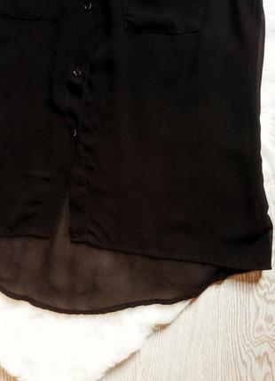 Черная рубашка с карманами блуза секси прозрачная с воротником без рукавов5 фото