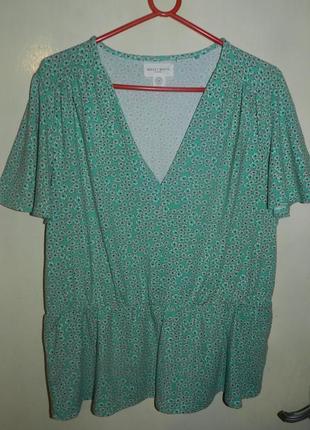 Натуральная,трикотажная-стрейч,мятная блузка-футболка,большого размера,lindex,holly & white1 фото