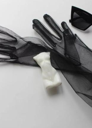 Перчатки женские сетка фатин длинные вечерние3 фото