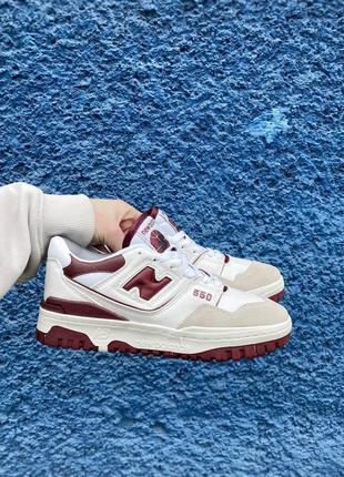 Женские кроссовки new balance 550 white burgundy белые