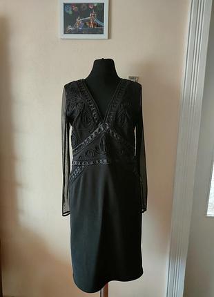 Плаття жіноче стильне v подібний виріз  з нашитим узором рукав сіточка