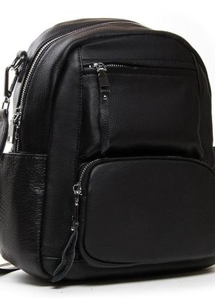 Жіночий шкіряний рюкзак чорного кольору / жіноча сумка-рюкзак з м'якої натуральної шкіри