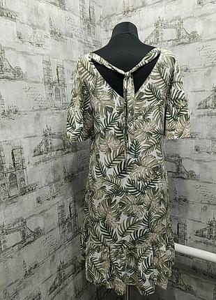 Зелене з листочками монстери сукня з кишенями, з красиві рукавом, дуже м'яке і легке, внизу рюшу3 фото