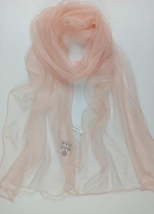 Газовий шифоновий шарф палантин вуаль 100% шовк на голову на шию однотонний пудрово-рожевий новий1 фото