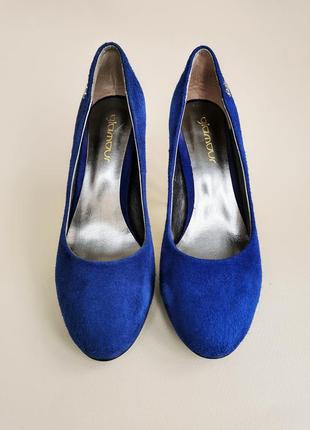 Туфлі жіночі замшеві сині на підборах 37-38р3 фото