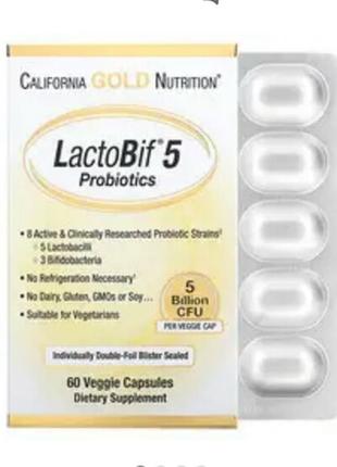 California gold nutrition lactobif, пробіотики, 5 млрд куо, 10 рослинних капсул