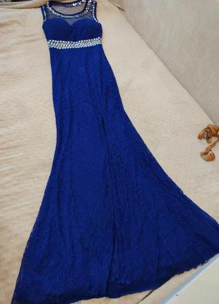 Сексуальне сині вечірні сукні з розрізом рибка